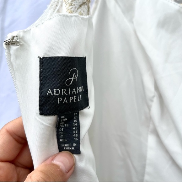 ADRIANNA PAPELL | METALLIC FLORAL EMBROIDERED FIT & FLARE GOWN IVORY GOLD DRESS - Picture 11 of 13